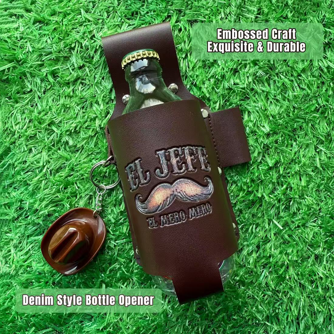🍺(Father's Day Sale 50% Off)Leather Beer Holste – Hands-Free Belt Bottle Holder for BBQ, Camping & Outdoor Adventures