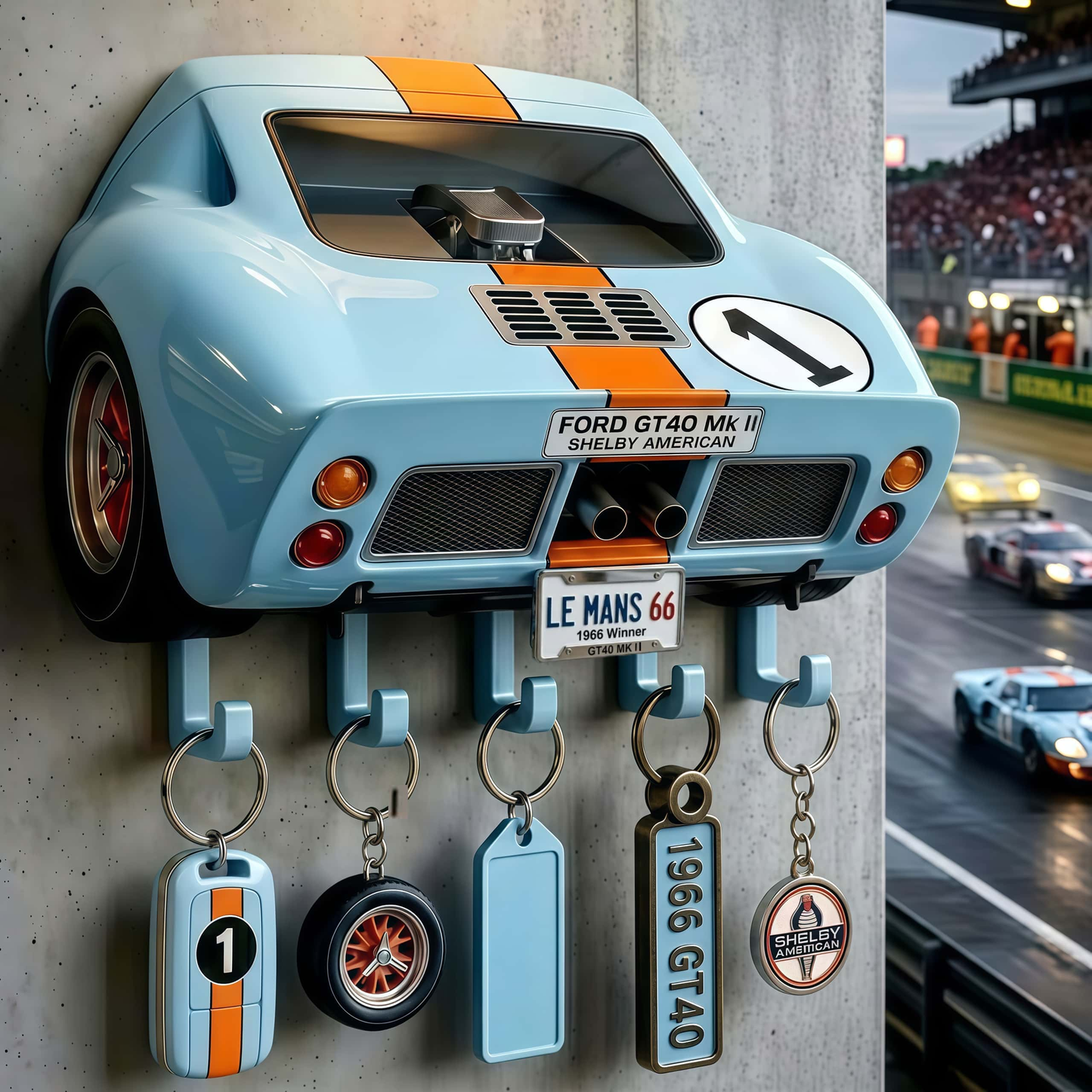 Ford GT40 Mk II Le Mans 1966 Inspired Wall Mounted Key Holder