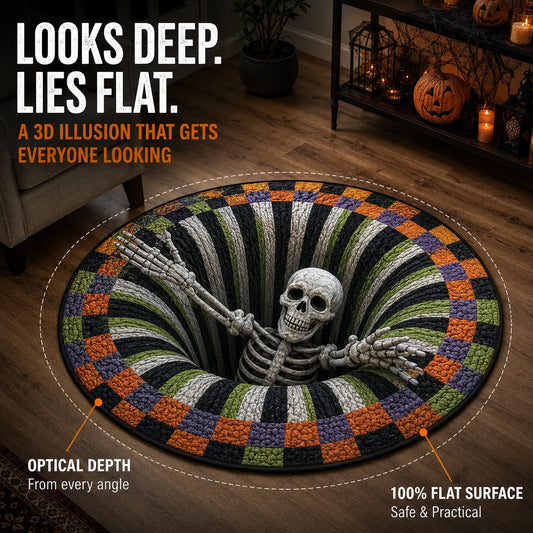 🎃Halloween Early Bird Sale | 49% OFF 3D Skeleton Vortex Quilted Round Halloween Rug