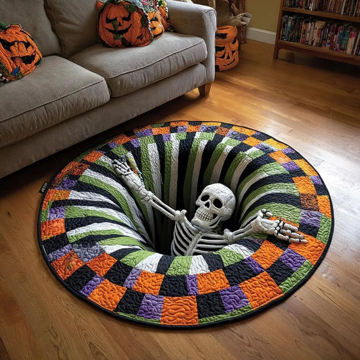 🎃Halloween Early Bird Sale | 49% OFF 3D Skeleton Vortex Quilted Round Halloween Rug
