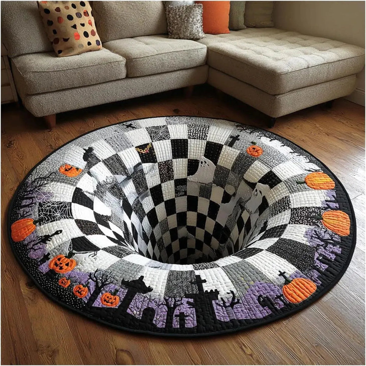 🎃Halloween Early Bird Sale | 49% OFF 3D Skeleton Vortex Quilted Round Halloween Rug