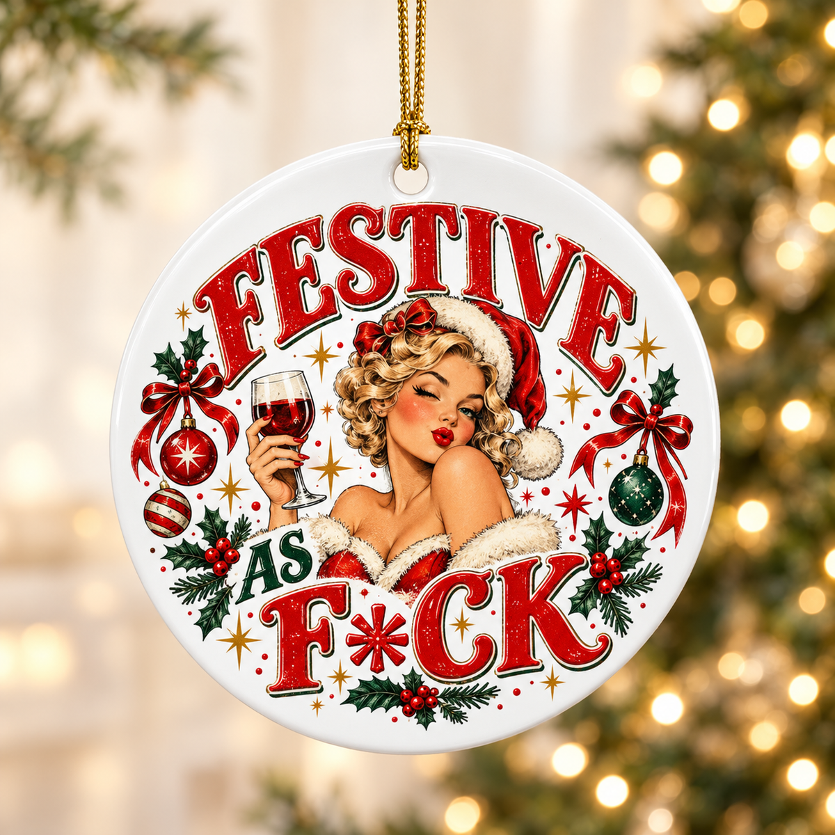 😜✨ Sassy Funny Adult Christmas Ceramic Ornament