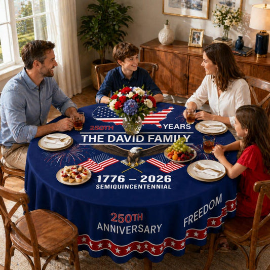 🇺🇸 Personalized 250th Anniversary Patriotic Round Tablecloth