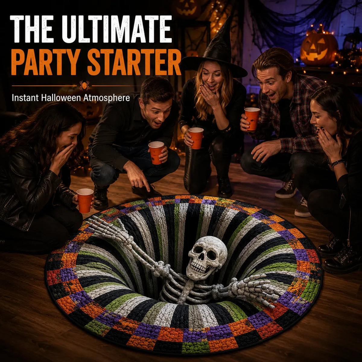 🎃Halloween Early Bird Sale | 49% OFF 3D Skeleton Vortex Quilted Round Halloween Rug