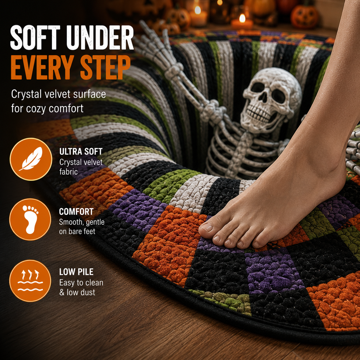 🎃Halloween Early Bird Sale | 49% OFF 3D Skeleton Vortex Quilted Round Halloween Rug