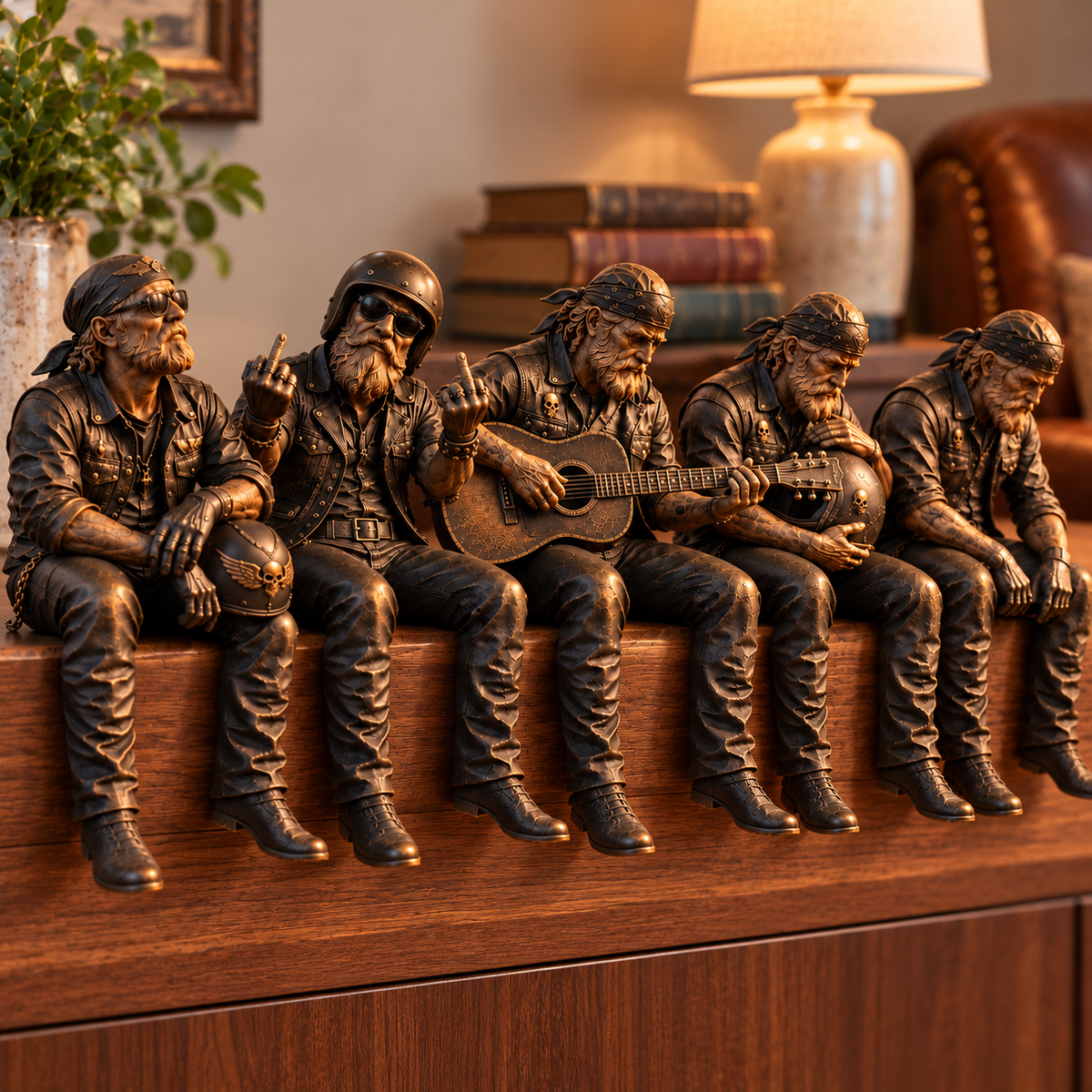 Old Biker Soul Shelf Sitter Collection – Rustic Motorcycle Rider Figurines for Men